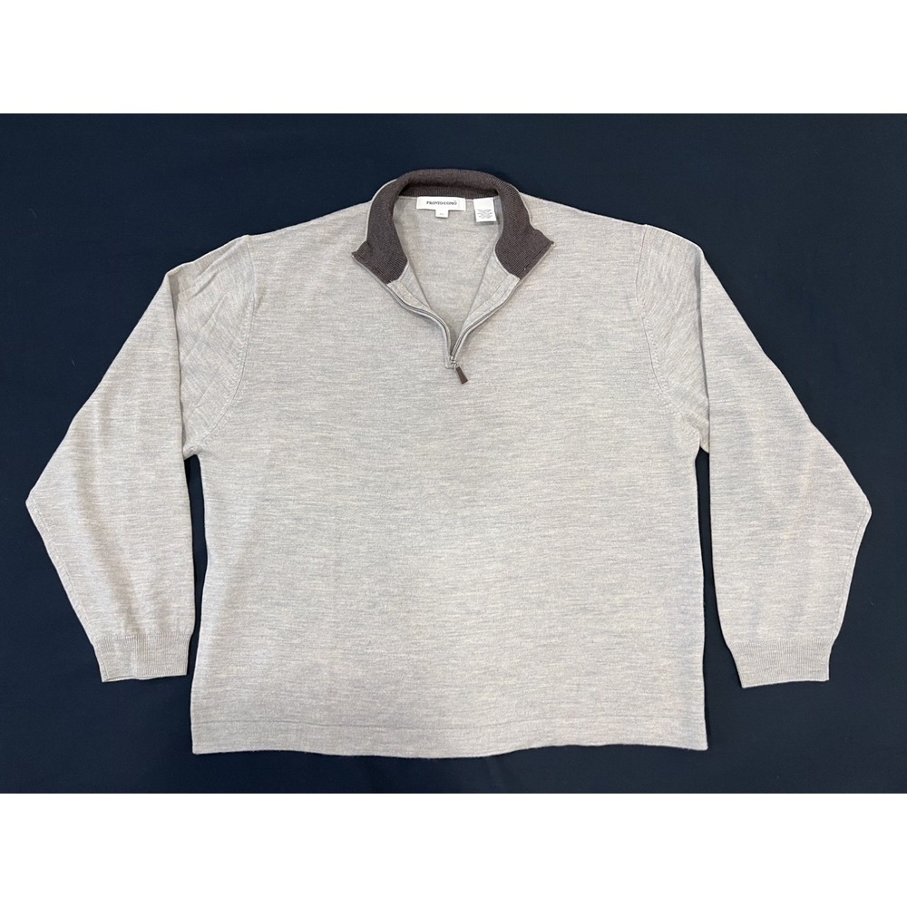 Pronto Uomo Men's 1/4 Zip Sweater 100% Merino Wool Extra Fine Pullover Beige XL